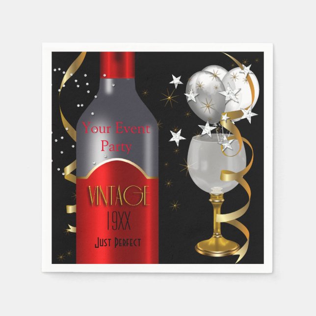 Vintager Roter Wein Black Gold Silver Serviette (Vorderseite)