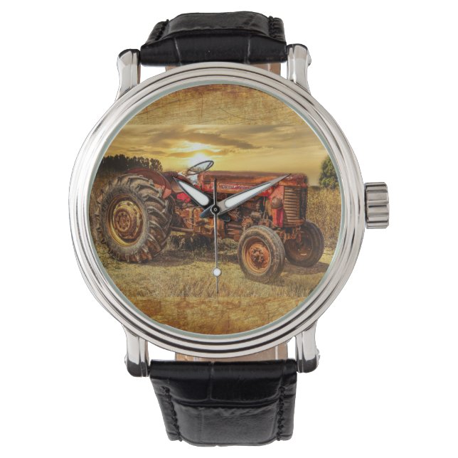 Vintager roter Zuchttraktor Armbanduhr (Vorderseite)
