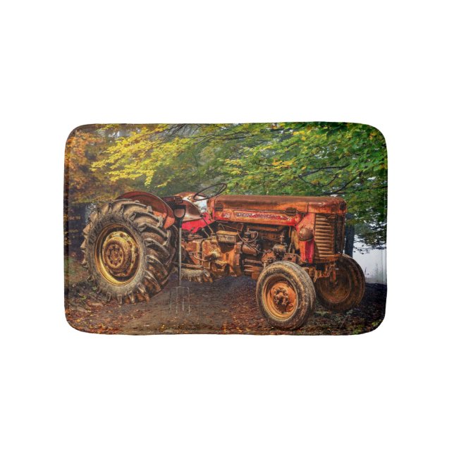 Vintager roter Zuchttraktor Badematte (Vorderseite)