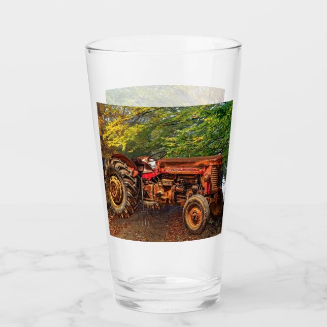 Vintager roter Zuchttraktor Glas (Vorderseite)