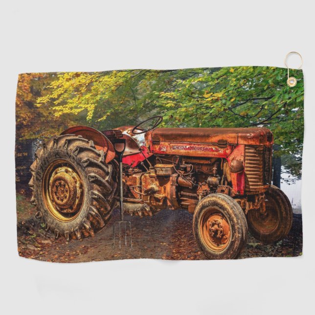 Vintager roter Zuchttraktor Golfhandtuch (Horizontal)