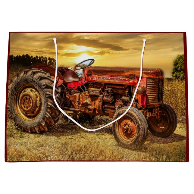 Vintager roter Zuchttraktor Große Geschenktüte (Vorderseite)