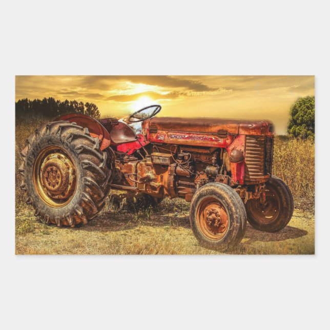 Vintager roter Zuchttraktor Rechteckiger Aufkleber (Vorderseite)
