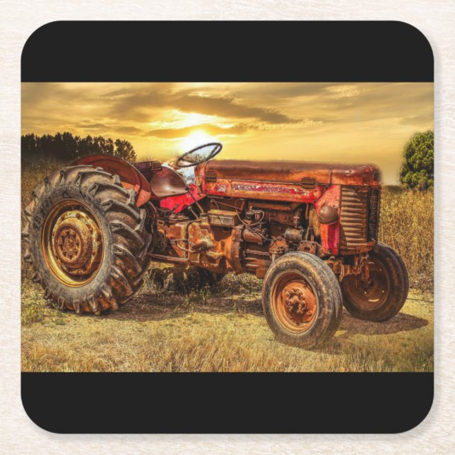 Vintager roter Zuchttraktor Rechteckiger Pappuntersetzer (Vorderseite)