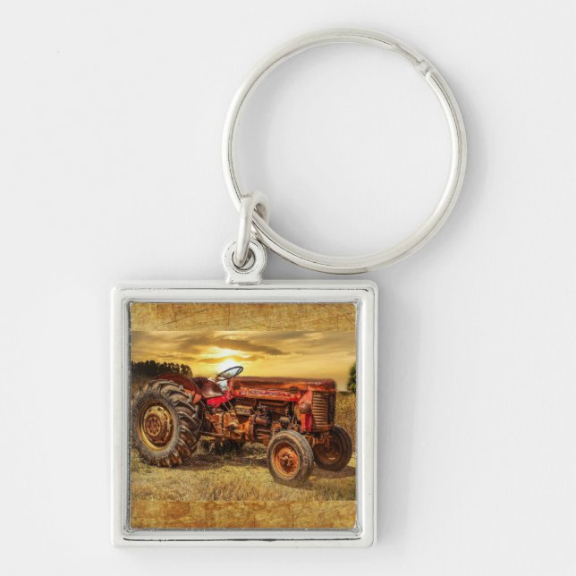 Vintager roter Zuchttraktor Schlüsselanhänger (Vorne)