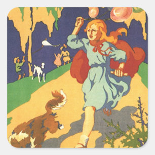 Vintager Rotkäppchen, Hunde und Balloons Quadratischer Aufkleber