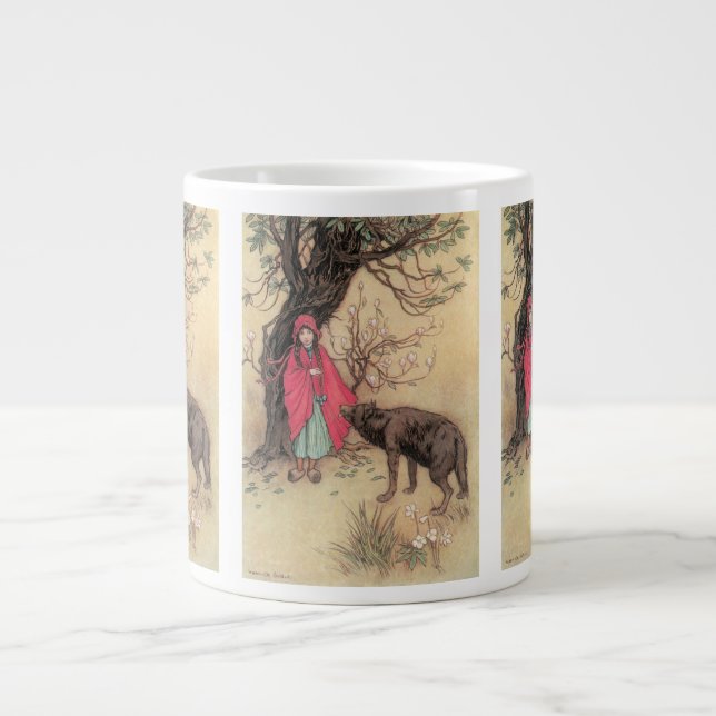 Vintager Rotkäppchen von Warwick Goble Jumbo-Tasse (Vorderseite)