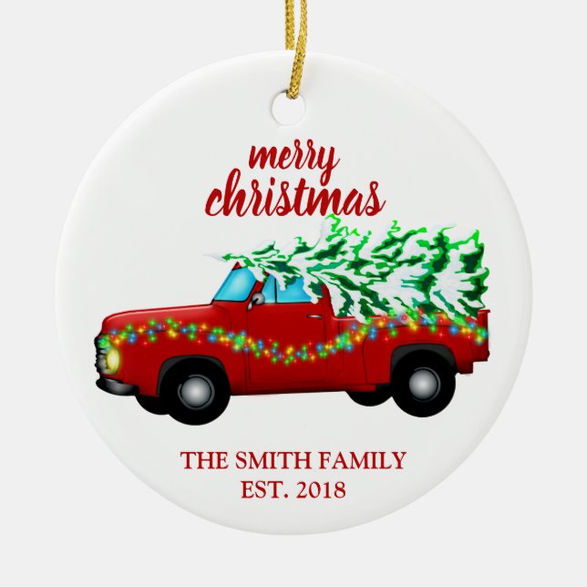 Vintager Rotlastwagen Keramik Ornament (Vorne)