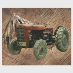 Vintager Rottraktor Rustikaler Stallschuh Geschenkpapier