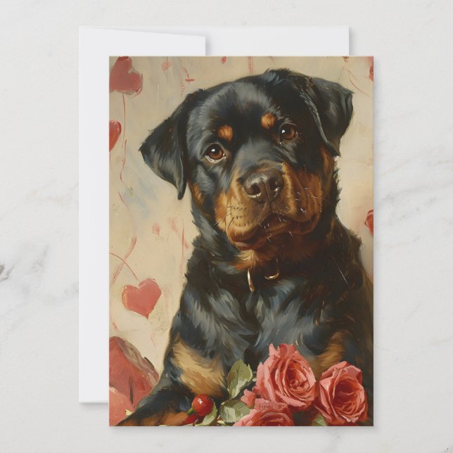 Vintager Rottweiler Welpen-Valentinstag Feiertagskarte (Vorderseite)