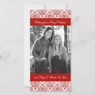 Vintager Rotwein und weißer WeihnachtsDamast Feiertagskarte