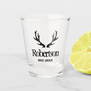 Vintager Rotwildgeweih-Namealkohol Schnapsglas