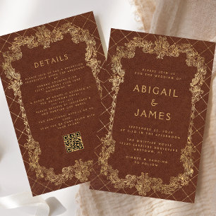 Vintager Rust Gold QR Code Hochzeitsempfang