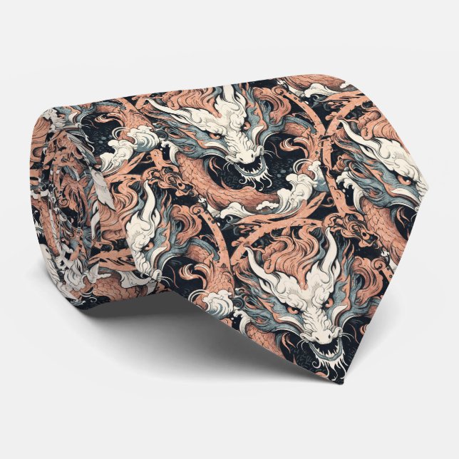 Vintager Rust und Jade-farbiger chinesischer Drach Krawatte (Gerollt)