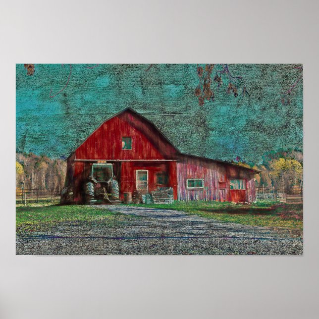 Vintager rustikaler altroter Aquamariner Texturens Poster (Vorne)