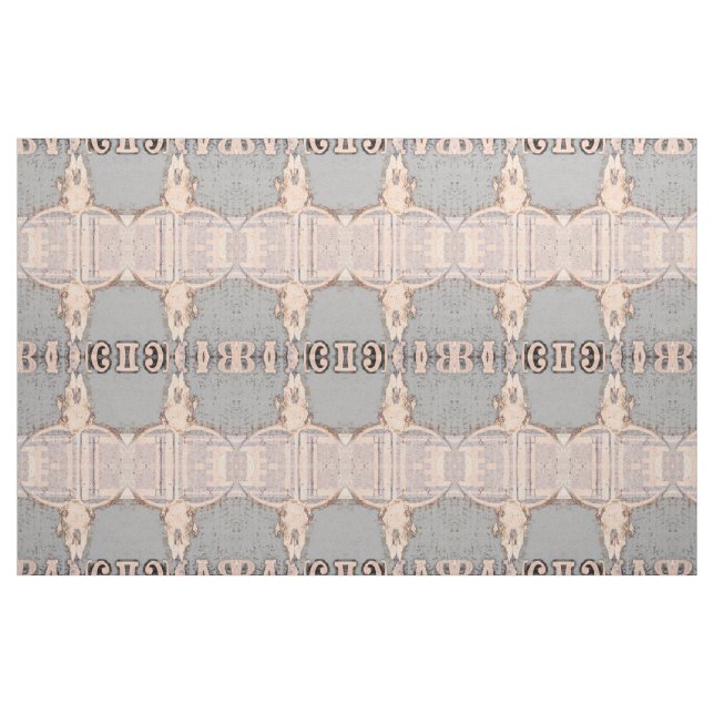 Vintager Rustikaler Bull Skull Grauer Beige Wester Stoff (Fat Quarter (45,7 x 55,9 cm))