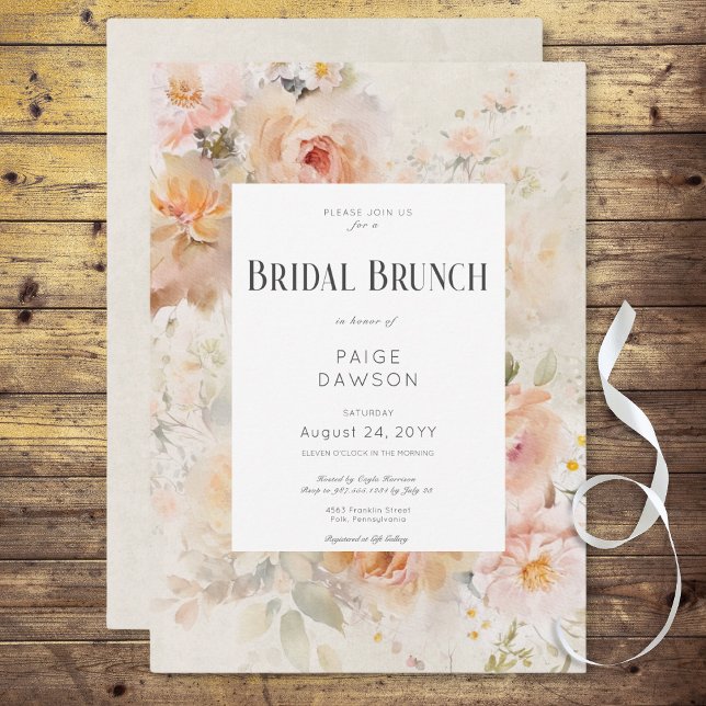 Vintager Rustikaler Creme Blumenrahmen Bridal Brun Einladung (Vintage Rustic Cream Floral Frame Bridal Brunch Invitation)