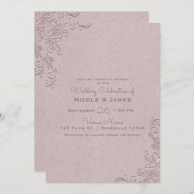 Vintager rustikaler Glamour Elegante Rose Einladung (Vorne/Hinten)