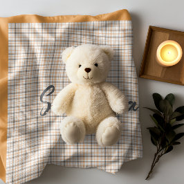 Vintager rustikaler Tartan kariert orange-grauer N Fleecedecke