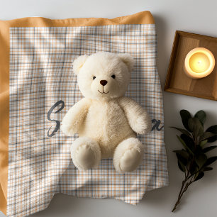 Vintager rustikaler Tartan kariert orange-grauer N Fleecedecke