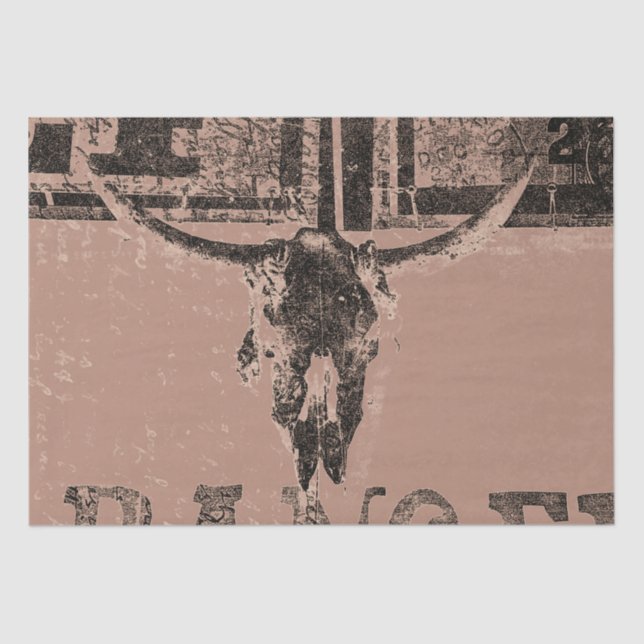 Vintager rustikaler Western Bull Skull Brown ersch Seidenpapier (Vorderseite)