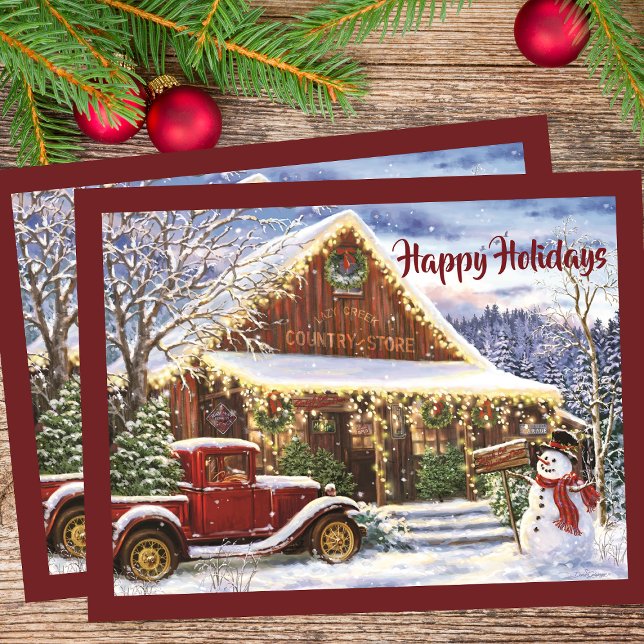 Vintager rustikaler Winter Weihnachtsmarkt Postkarte (Von Creator hochgeladen)