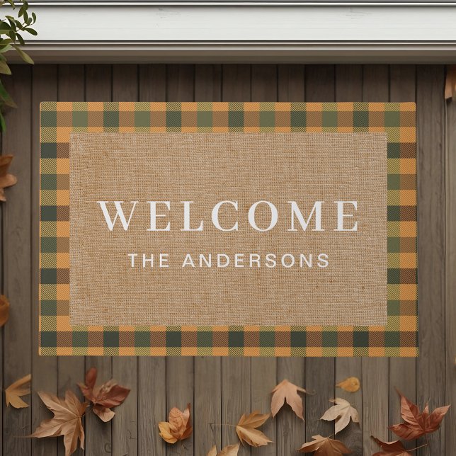 Vintager Rusty Orange Fall Kariert Familienname Fußmatte (Von Creator hochgeladen)