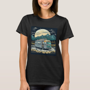 Vintager RV in den Bergen mit Vollmond T-Shirt