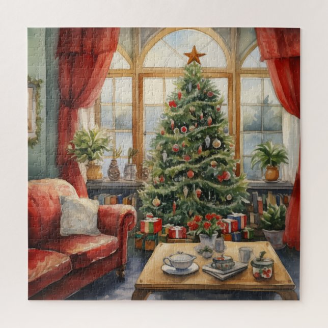 Vintager Salon Weihnachtsbaum Kamin Puzzle (Vertikal)
