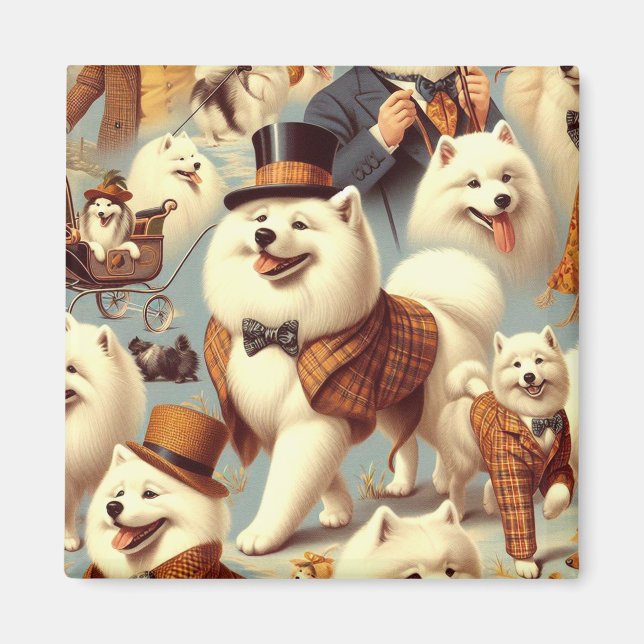 Vintager Samoyed Hund Nahtlose Malerei Magnet (Vorne)
