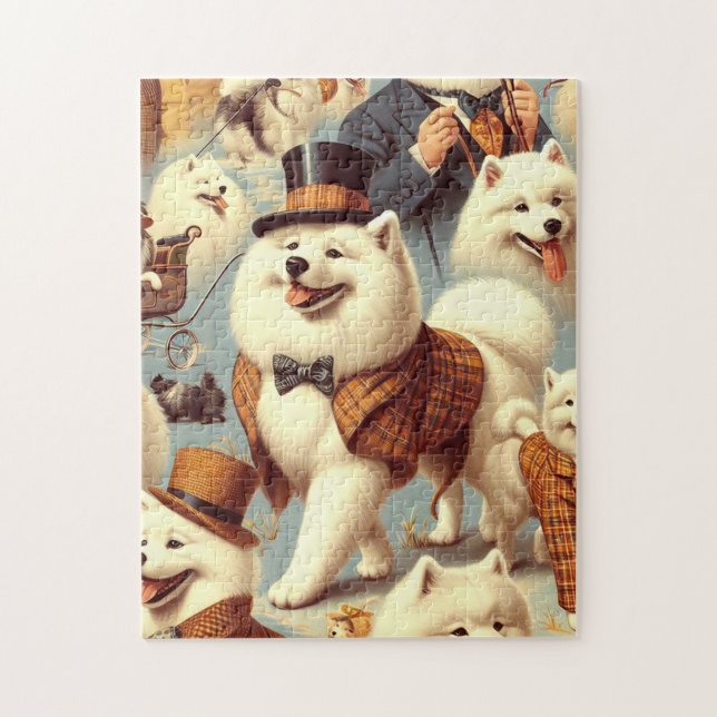 Vintager Samoyed Hund Nahtlose Malerei Puzzle (Vertikal)