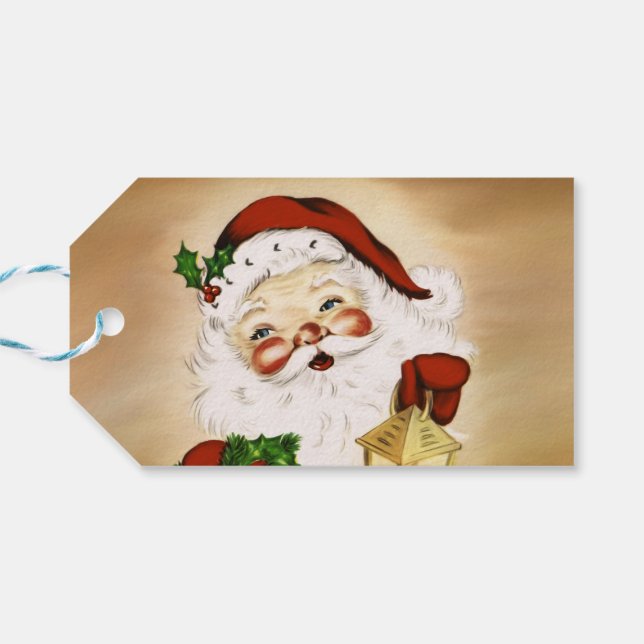 Vintager Santa 2 Geschenkanhänger (Rückseite Horizontal)