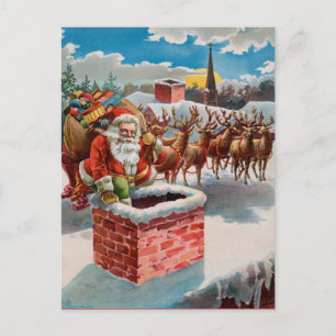 Vintager Santa and Chimney Feiertagspostkarte