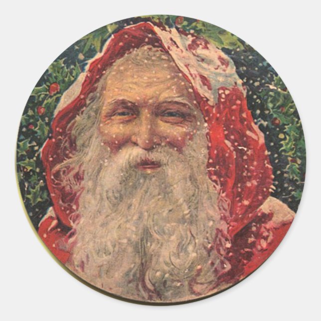 Vintager Santa-Aufkleber Runder Aufkleber (Vorderseite)