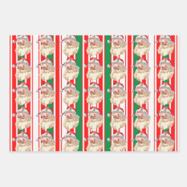 Vintager Santa Claus Candy Cane 3 Wrapping Geschenkpapier Set