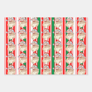 Vintager Santa Claus Candy Cane 3 Wrapping Geschenkpapier Set