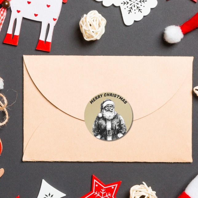 Vintager Santa Claus Gold Runder Aufkleber (Von Creator hochgeladen)