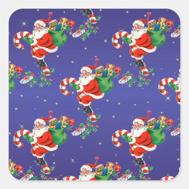 Vintager Santa Claus Muster Retro Weihnachten Quadratischer Aufkleber (Vorderseite)