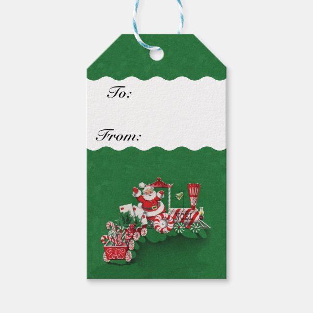 Vintager Santa Claus Peppermint Candy Train Geschenkanhänger (Vorderseite)