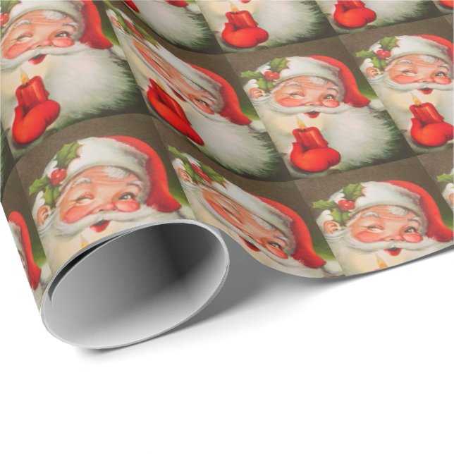 Vintager Santa Claus Red Candle Geschenkpapier (Rolleneckpunkt)