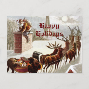 Vintager Santa Claus Reindeer Sleigh Postkarte