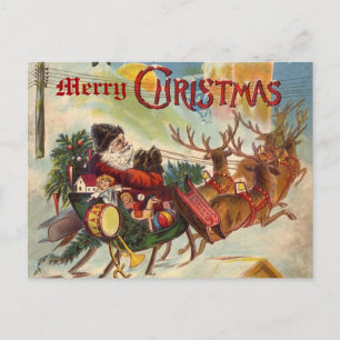 Vintager Santa Claus Reindeer Sleigh Postkarte