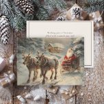 Vintager Santa Claus Reindeer Sleigh Snow Feiertagskarte<br><div class="desc">Elegante Weihnachtsgrüßkarte mit einem Gemälde des Weihnachtsmannes,  der in seinem Schlitten hinter zwei Rentieren durch den Schnee reitet. Personalisiert auf der Rückseite mit Ihrer Nachricht und Ihrem Namen. Kontaktieren Sie mich für Hilfe bei Ihrer Anpassung oder um zusätzliche Matching oder Koordination von Zazzle Produkten anzufordern.</div>