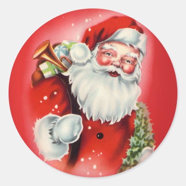 Vintager Santa Claus Round-Aufkleber Runder Aufkleber (Vorderseite)