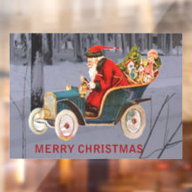 Vintager Santa Driving Modern Snow Scene 11x8 Viny