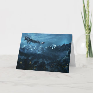 Vintager Santa-Flug über Dorf Feiertagskarte