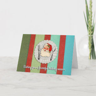 Vintager Santa Gabel Löffel kulinarische Weihnacht Feiertagskarte