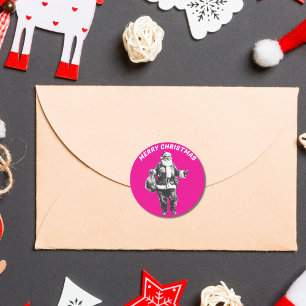 Vintager Santa Hot Pink Runder Aufkleber