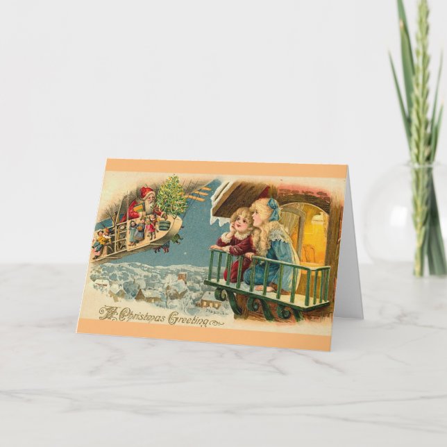 Vintager Santa in Flugzeug Luftballon Feiertagskarte (Vorderseite)