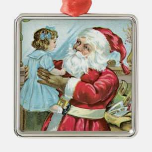 Vintager Santa mit Kind - Quadrat Ornament Aus Metall